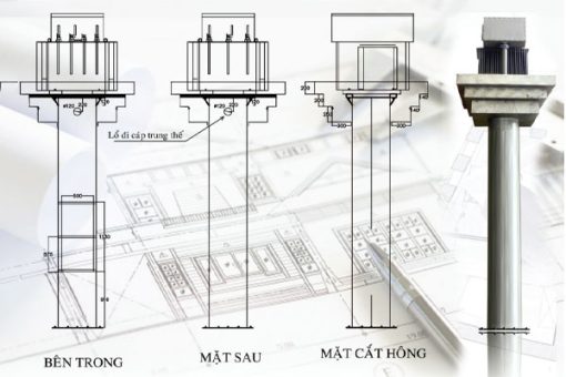 Trụ Thép Đỡ Máy Biến Áp Dạng Tròn Trạm 400kVA, 630kVA