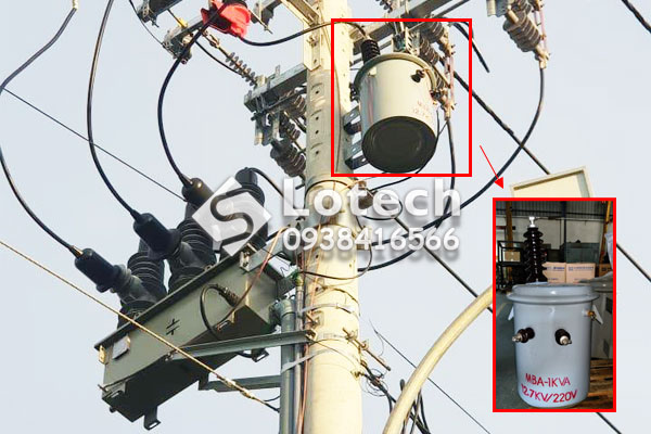 Máy biến áp cấp nguồn 1 pha 1 sứ ngoài trời