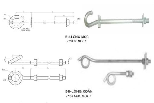 Bulon Móc - Bulon Xoắn - Liên Kết Móc Kẹp Treo Cáp ABC