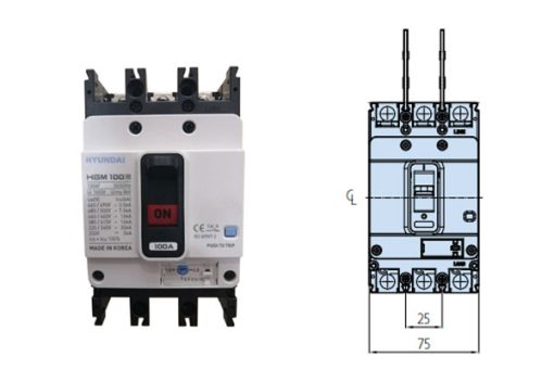 Cầu Dao Tự Động MCCB 3P 100A Hyundai HGM100H