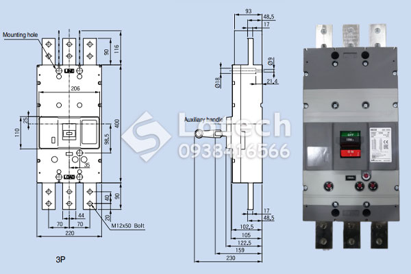Bản vẽ cấu tạo Aptomat 3 pha LS 1200A ABS1203b