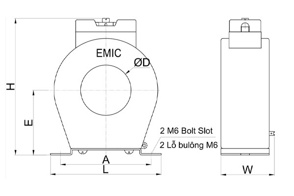 Bản vẽ cấu tạo biến dòng đo lường hạ thế CT-0.6