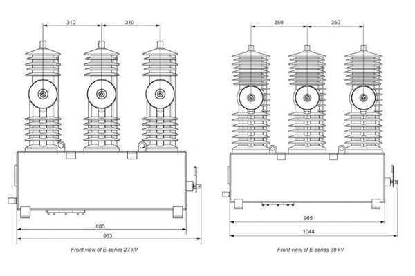 Bản vẽ cấu tạo máy cắt Recloser Schneider E-series 27kv/38kv