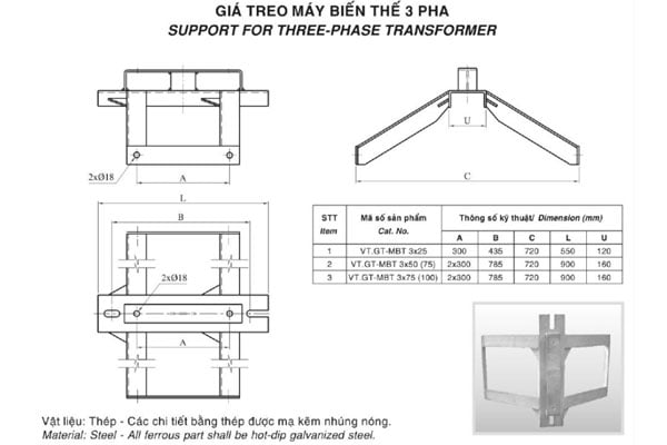 Bản vẽ giá treo máy biến thế 3 pha