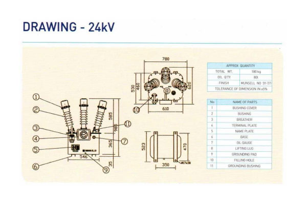 Bản vẽ cấu tạo hợp bộ đo lường MOF SAMNUNG 24kV