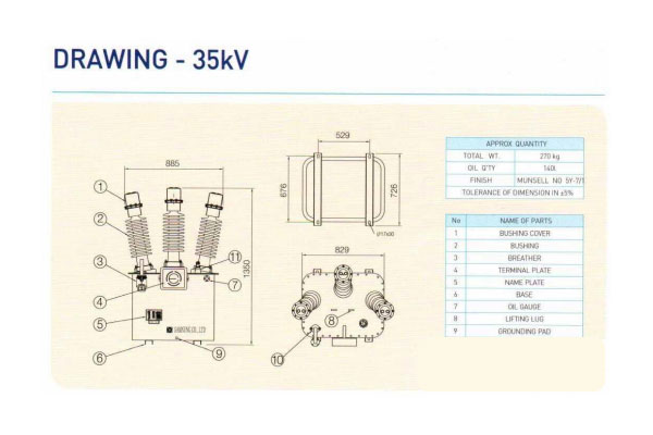 Bản vẽ cấu tạo hợp bộ đo lường MOF SAMNUNG 35kV