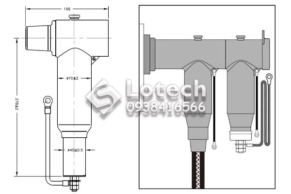 Bản vẽ kích thước chống sét T-Plug Raychem