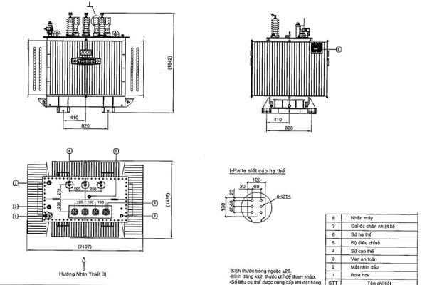 Bản vẽ máy biến áp dầu THIBIDI 2000kVA