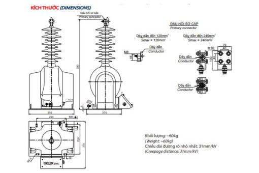 Cấu tạo máy biến áp khô EMIC 35kV ngoài trời