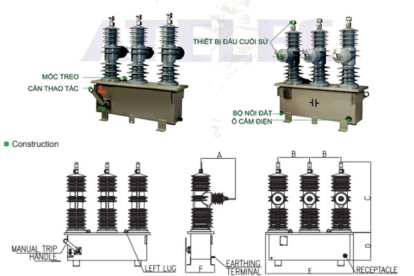 Cấu tạo máy cắt tự động Recloser Joongwon Korea