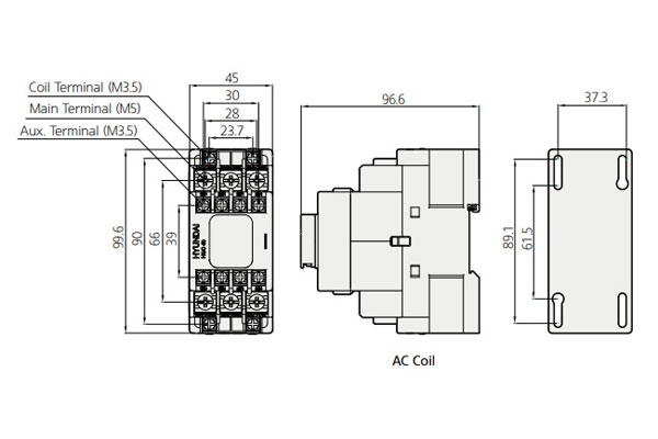 Cấu tạo và kích thước contactor Hyundai 40A