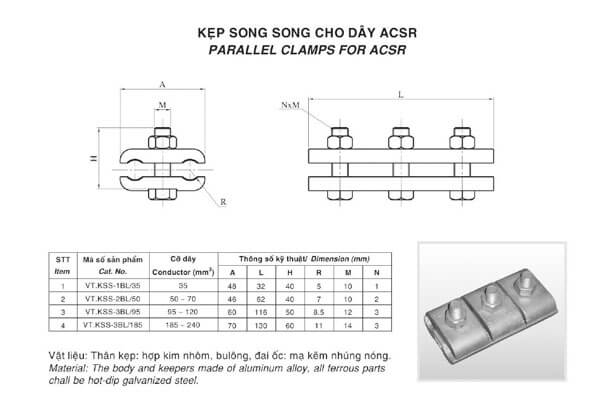 Bản vẽ và thông số kỹ thuật kẹp AC - kẹp rẽ nhánh song song