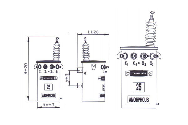 Bản vẽ Máy biến áp Amorphous THIBIDI 25kVA