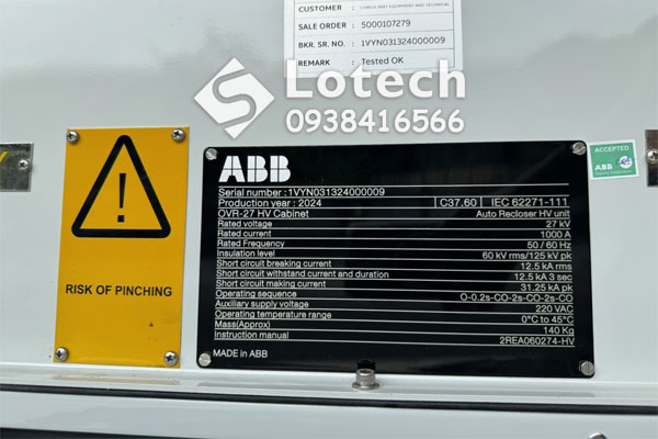 Thông số kỹ thuật Recloser ABB OVR-27