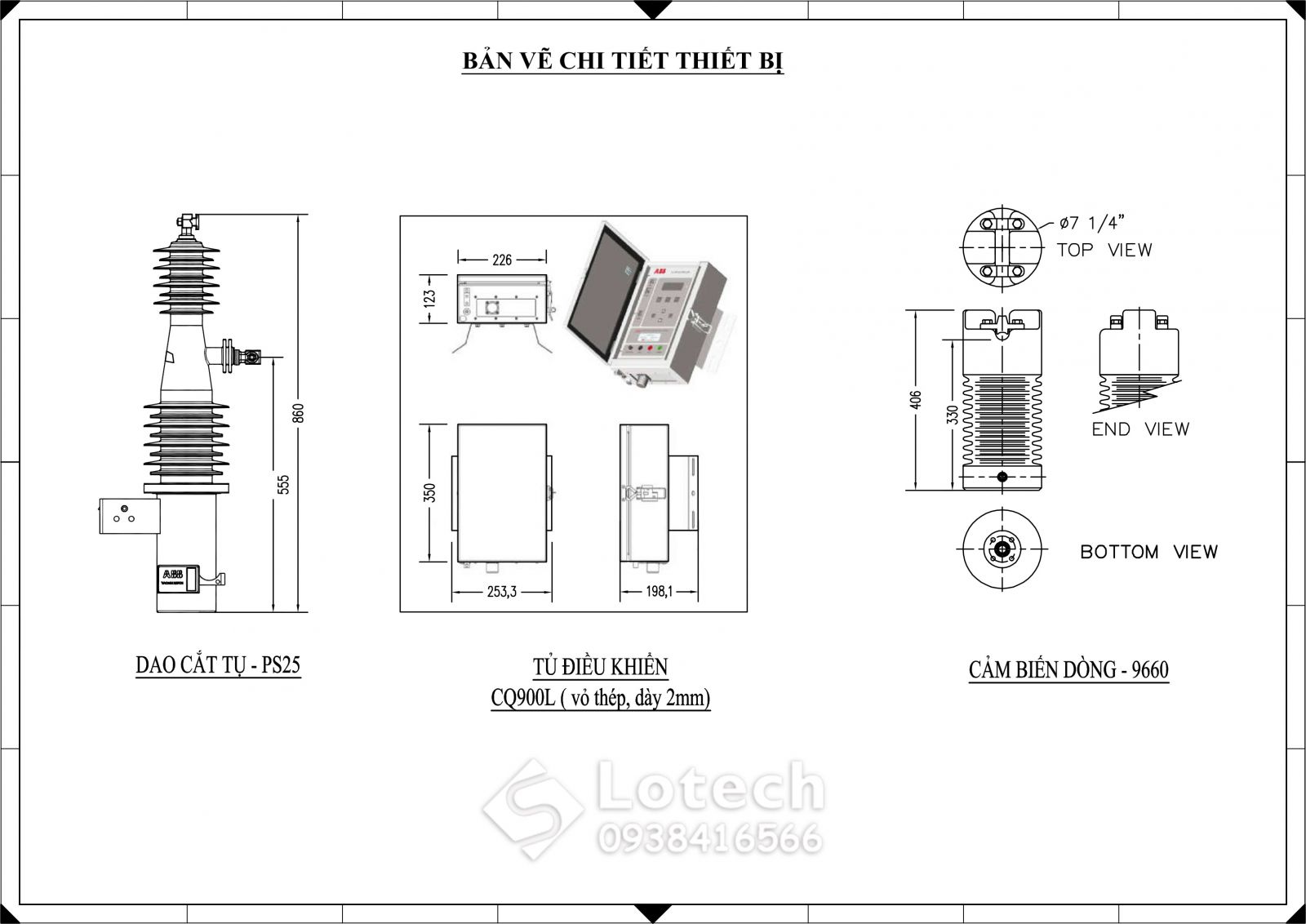 Bản vẽ chi tiết thiết bị đóng cắt điều khiển tụ bù trung thế