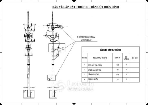 Bản vẽ lắp đặt thiết bị tụ bù trung thế trên cột