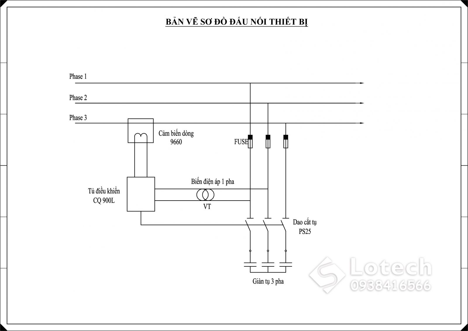 Bản vẽ sơ đồ đấu nối thiết bị đóng cắt tụ bù trung thế