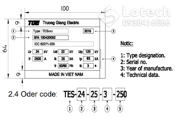 Nameplate dao tiếp địa trung thế TES TGE