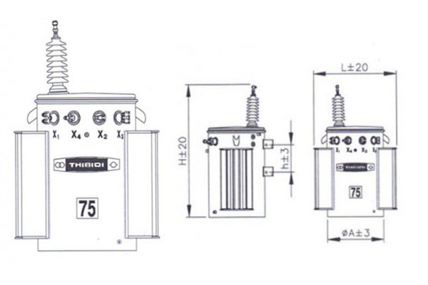 Bản vẽ máy biến áp THIBIDI 1 pha 75kVA