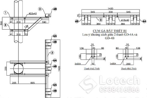 Bản vẽ bộ giá treo dao cắt tụ bù trung thế
