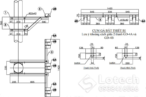Bản vẽ bộ giá treo dao cắt tụ bù trung thế