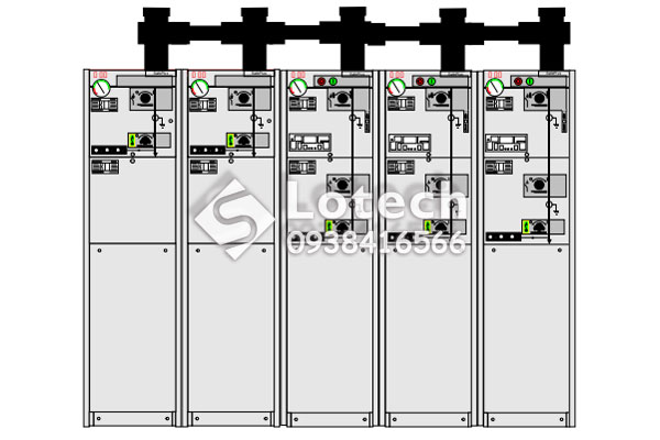 Thiết kế ghép ngăn tủ RMU ABB thanh cái nóc tủ