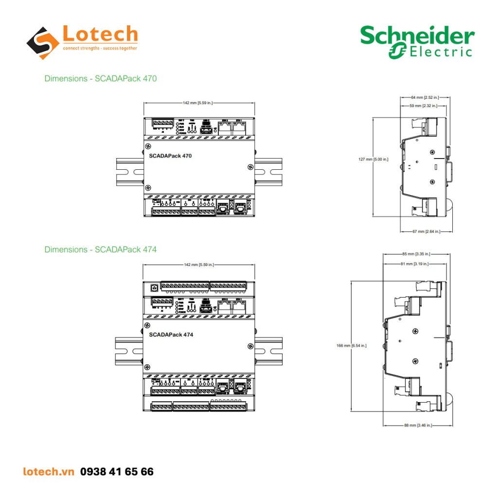 Cấu tạo và kích thước RTU SCADAPack 470 - 474