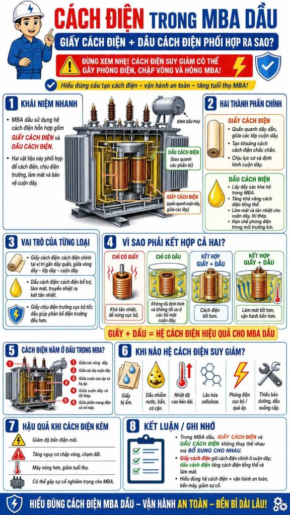 Cách điện trong máy biến áp dầu