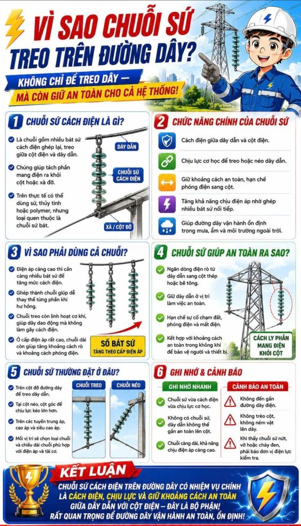 Công dụng của chuỗi sứ treo với đường dây