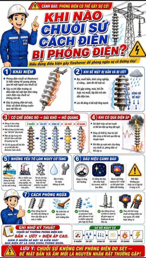 Nguyên nhân chuỗi sứ cách điện bị phóng điện